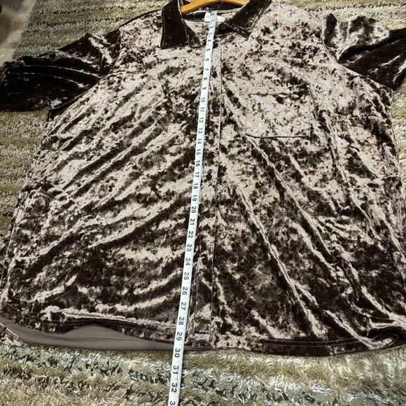 Belle by Kim Gravel 3X Velvet Button Tunic Top Brown Stretch with pockets - Picture 12 of 13